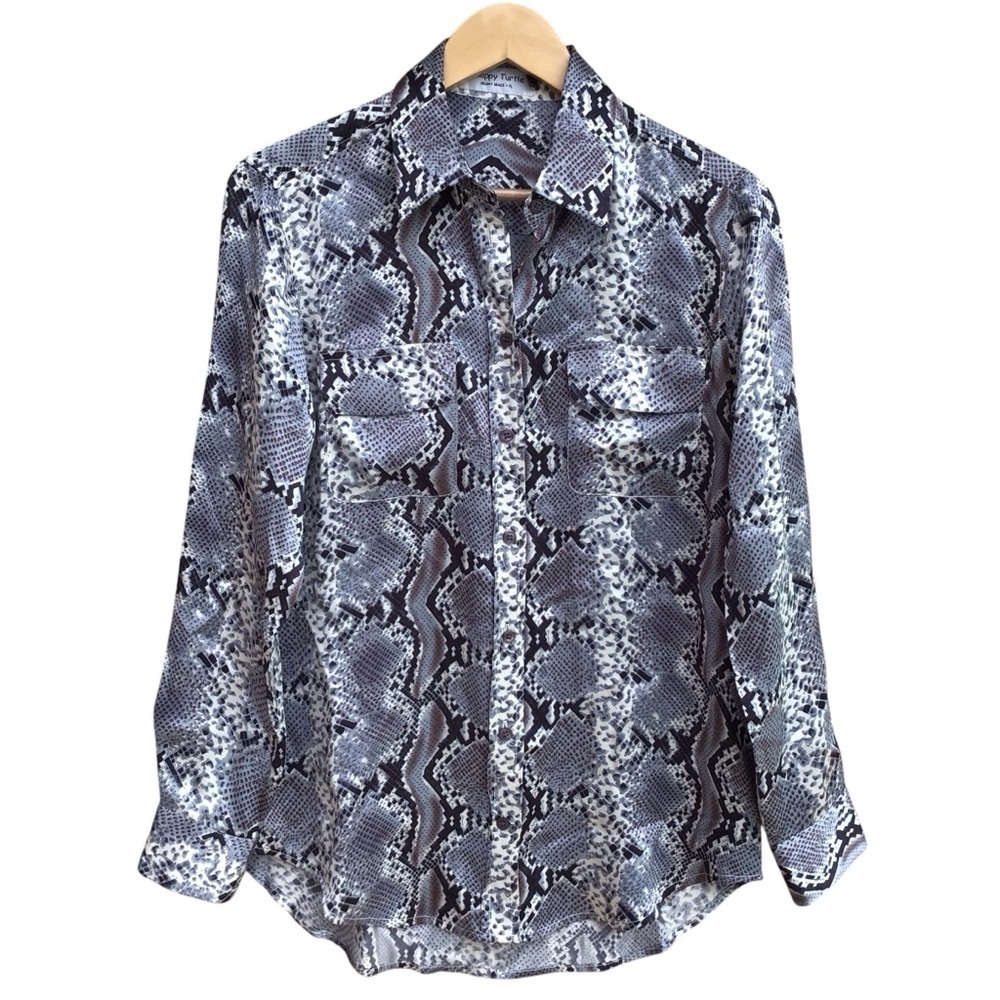 Snappy Turtle Silk Snakeskin Long Sleeve Button Up Blouse Size XS